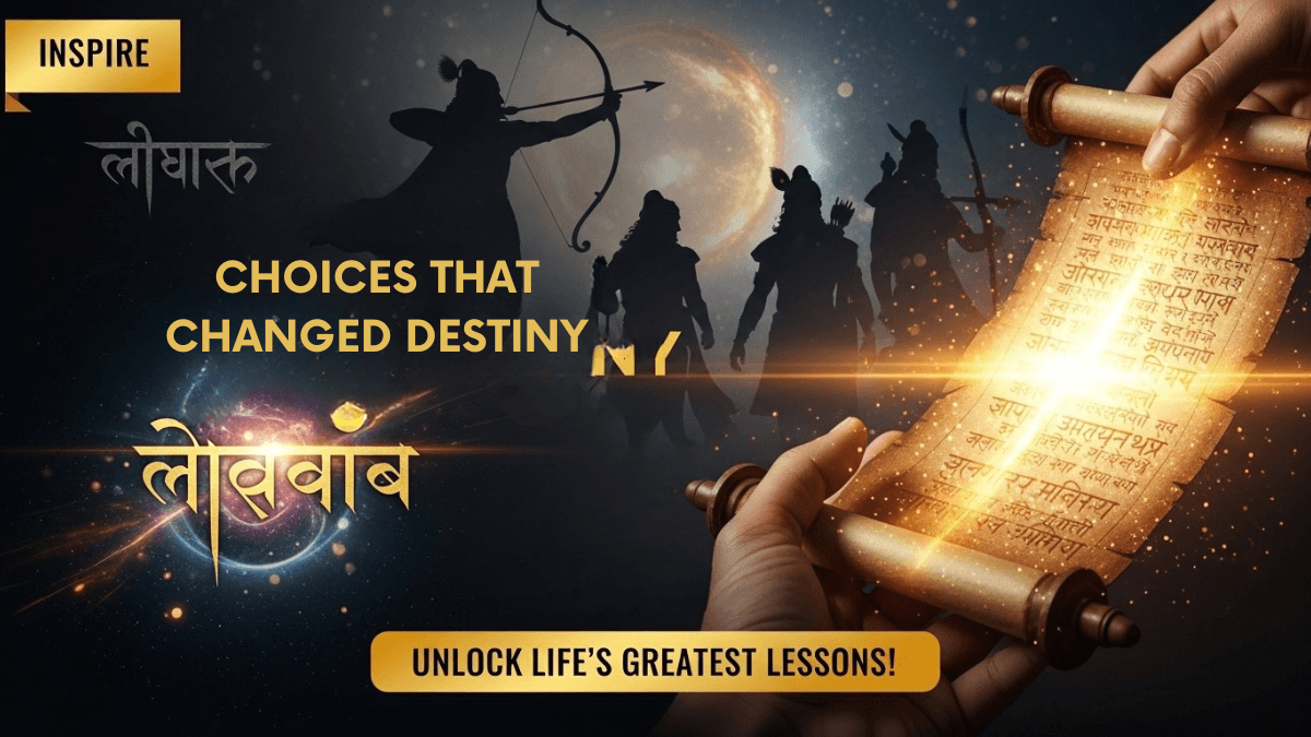The power of choices in the Mahabharata, glowing ancient scroll held in hand, iconic Mahabharata characters, cosmic energy, destiny theme